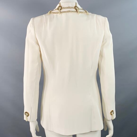 VICTORIA ROYAL Size 12 Cream Polyester Beaded Shawl Collar Jacket Blazer - Picture 4 of 11
